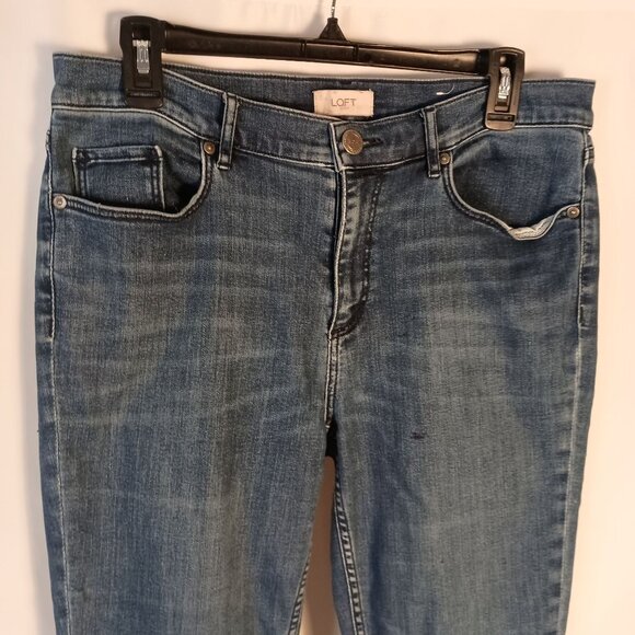 LOFT High Rise Skinny Jeans Size 12 Modern Fit 3 Button Hem Dark Wash - Picture 2 of 9
